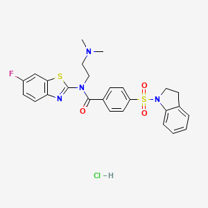 molecular formula C26H26ClFN4O3S2 B6527041 4-(2,3-dihydro-1H-indole-1-sulfonyl)-N-[2-(dimethylamino)ethyl]-N-(6-fluoro-1,3-benzothiazol-2-yl)benzamide hydrochloride CAS No. 1135216-29-3