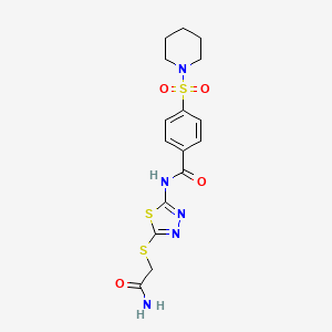 molecular formula C16H19N5O4S3 B6527072 N-{5-[(carbamoylmethyl)sulfanyl]-1,3,4-thiadiazol-2-yl}-4-(piperidine-1-sulfonyl)benzamide CAS No. 893330-10-4