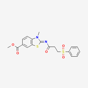 molecular formula C19H18N2O5S2 B6527080 methyl (2E)-2-{[3-(benzenesulfonyl)propanoyl]imino}-3-methyl-2,3-dihydro-1,3-benzothiazole-6-carboxylate CAS No. 1321661-92-0