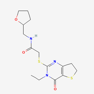 molecular formula C15H21N3O3S2 B6527145 2-({3-ethyl-4-oxo-3H,4H,6H,7H-thieno[3,2-d]pyrimidin-2-yl}sulfanyl)-N-[(oxolan-2-yl)methyl]acetamide CAS No. 893367-56-1