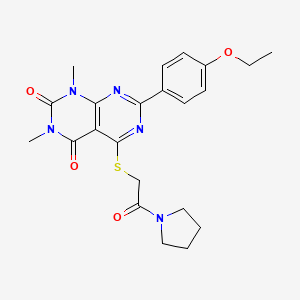 molecular formula C22H25N5O4S B6527166 7-(4-ethoxyphenyl)-1,3-dimethyl-5-{[2-oxo-2-(pyrrolidin-1-yl)ethyl]sulfanyl}-1H,2H,3H,4H-[1,3]diazino[4,5-d]pyrimidine-2,4-dione CAS No. 893909-45-0