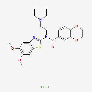 molecular formula C24H30ClN3O5S B6527205 N-[2-(diethylamino)ethyl]-N-(5,6-dimethoxy-1,3-benzothiazol-2-yl)-2,3-dihydro-1,4-benzodioxine-6-carboxamide hydrochloride CAS No. 1135235-02-7