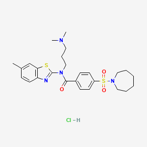 molecular formula C26H35ClN4O3S2 B6527214 4-(azepane-1-sulfonyl)-N-[3-(dimethylamino)propyl]-N-(6-methyl-1,3-benzothiazol-2-yl)benzamide hydrochloride CAS No. 1135235-47-0