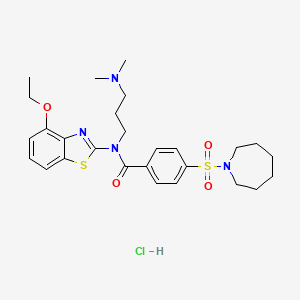 molecular formula C27H37ClN4O4S2 B6527221 4-(azepane-1-sulfonyl)-N-[3-(dimethylamino)propyl]-N-(4-ethoxy-1,3-benzothiazol-2-yl)benzamide hydrochloride CAS No. 1135236-08-6