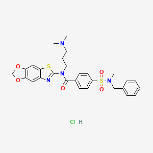 molecular formula C28H31ClN4O5S2 B6527235 4-[benzyl(methyl)sulfamoyl]-N-[3-(dimethylamino)propyl]-N-{4,6-dioxa-10-thia-12-azatricyclo[7.3.0.0^{3,7}]dodeca-1(9),2,7,11-tetraen-11-yl}benzamide hydrochloride CAS No. 1135236-73-5