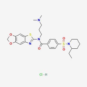 molecular formula C27H35ClN4O5S2 B6527238 N-[3-(dimethylamino)propyl]-N-{4,6-dioxa-10-thia-12-azatricyclo[7.3.0.0^{3,7}]dodeca-1(9),2,7,11-tetraen-11-yl}-4-[(2-ethylpiperidin-1-yl)sulfonyl]benzamide hydrochloride CAS No. 1135236-81-5