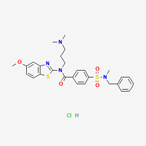 molecular formula C28H33ClN4O4S2 B6527254 4-[benzyl(methyl)sulfamoyl]-N-[3-(dimethylamino)propyl]-N-(5-methoxy-1,3-benzothiazol-2-yl)benzamide hydrochloride CAS No. 1135237-93-2