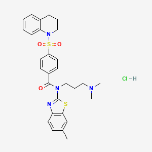 molecular formula C29H33ClN4O3S2 B6527288 N-[3-(dimethylamino)propyl]-N-(6-methyl-1,3-benzothiazol-2-yl)-4-(1,2,3,4-tetrahydroquinoline-1-sulfonyl)benzamide hydrochloride CAS No. 1135130-19-6