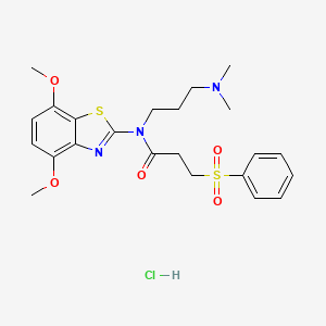 molecular formula C23H30ClN3O5S2 B6527295 3-(benzenesulfonyl)-N-(4,7-dimethoxy-1,3-benzothiazol-2-yl)-N-[3-(dimethylamino)propyl]propanamide hydrochloride CAS No. 1135130-72-1
