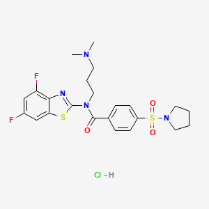 molecular formula C23H27ClF2N4O3S2 B6527301 N-(4,6-difluoro-1,3-benzothiazol-2-yl)-N-[3-(dimethylamino)propyl]-4-(pyrrolidine-1-sulfonyl)benzamide hydrochloride CAS No. 1135130-84-5