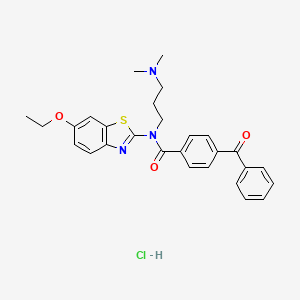 molecular formula C28H30ClN3O3S B6527311 4-benzoyl-N-[3-(dimethylamino)propyl]-N-(6-ethoxy-1,3-benzothiazol-2-yl)benzamide hydrochloride CAS No. 1135131-31-5
