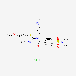 molecular formula C25H33ClN4O4S2 B6527312 N-[3-(dimethylamino)propyl]-N-(6-ethoxy-1,3-benzothiazol-2-yl)-4-(pyrrolidine-1-sulfonyl)benzamide hydrochloride CAS No. 1135131-73-5
