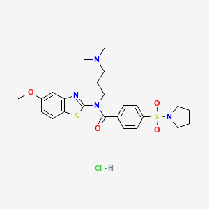 molecular formula C24H31ClN4O4S2 B6527318 N-[3-(dimethylamino)propyl]-N-(5-methoxy-1,3-benzothiazol-2-yl)-4-(pyrrolidine-1-sulfonyl)benzamide hydrochloride CAS No. 1135132-02-3