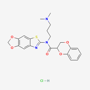 molecular formula C22H24ClN3O5S B6527320 N-[3-(dimethylamino)propyl]-N-{4,6-dioxa-10-thia-12-azatricyclo[7.3.0.0^{3,7}]dodeca-1(9),2,7,11-tetraen-11-yl}-2,3-dihydro-1,4-benzodioxine-2-carboxamide hydrochloride CAS No. 1135132-49-8