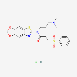3-(benzenesulfonyl)-N-[3-(dimethylamino)propyl]-N-{4,6-dioxa-10-thia-12-azatricyclo[7.3.0.0^{3,7}]dodeca-1(9),2,7,11-tetraen-11-yl}propanamide hydrochloride