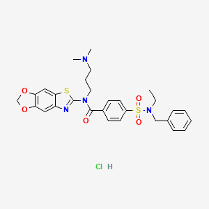 molecular formula C29H33ClN4O5S2 B6527431 4-[benzyl(ethyl)sulfamoyl]-N-[3-(dimethylamino)propyl]-N-{4,6-dioxa-10-thia-12-azatricyclo[7.3.0.0^{3,7}]dodeca-1(9),2,7,11-tetraen-11-yl}benzamide hydrochloride CAS No. 1135202-24-2