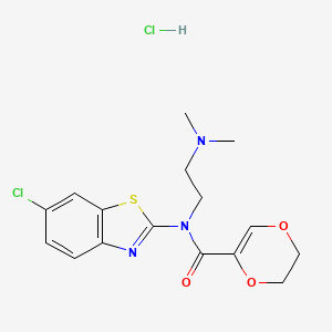 molecular formula C16H19Cl2N3O3S B6527450 N-(6-chloro-1,3-benzothiazol-2-yl)-N-[2-(dimethylamino)ethyl]-5,6-dihydro-1,4-dioxine-2-carboxamide hydrochloride CAS No. 1135211-77-6