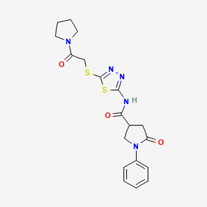 molecular formula C19H21N5O3S2 B6527451 5-oxo-N-(5-{[2-oxo-2-(pyrrolidin-1-yl)ethyl]sulfanyl}-1,3,4-thiadiazol-2-yl)-1-phenylpyrrolidine-3-carboxamide CAS No. 893943-20-9