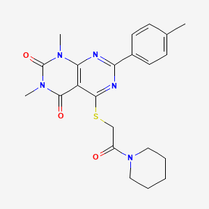 molecular formula C22H25N5O3S B6527464 1,3-dimethyl-7-(4-methylphenyl)-5-{[2-oxo-2-(piperidin-1-yl)ethyl]sulfanyl}-1H,2H,3H,4H-[1,3]diazino[4,5-d]pyrimidine-2,4-dione CAS No. 893909-83-6