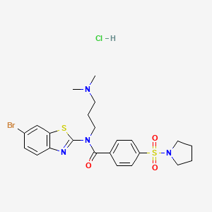 molecular formula C23H28BrClN4O3S2 B6527467 N-(6-bromo-1,3-benzothiazol-2-yl)-N-[3-(dimethylamino)propyl]-4-(pyrrolidine-1-sulfonyl)benzamide hydrochloride CAS No. 1135212-67-7