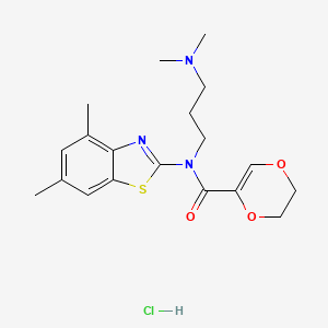 molecular formula C19H26ClN3O3S B6527469 N-(4,6-dimethyl-1,3-benzothiazol-2-yl)-N-[3-(dimethylamino)propyl]-5,6-dihydro-1,4-dioxine-2-carboxamide hydrochloride CAS No. 1135212-86-0