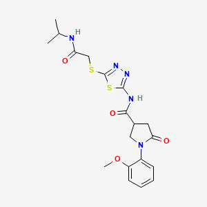 molecular formula C19H23N5O4S2 B6527523 1-(2-methoxyphenyl)-5-oxo-N-[5-({[(propan-2-yl)carbamoyl]methyl}sulfanyl)-1,3,4-thiadiazol-2-yl]pyrrolidine-3-carboxamide CAS No. 894037-21-9