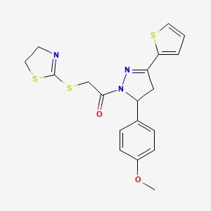 molecular formula C19H19N3O2S3 B6527544 2-(4,5-dihydro-1,3-thiazol-2-ylsulfanyl)-1-[5-(4-methoxyphenyl)-3-(thiophen-2-yl)-4,5-dihydro-1H-pyrazol-1-yl]ethan-1-one CAS No. 403843-33-4