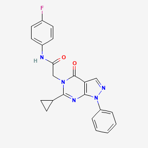 2-{6-cyclopropyl-4-oxo-1-phenyl-1H,4H,5H-pyrazolo[3,4-d]pyrimidin-5-yl}-N-(4-fluorophenyl)acetamide