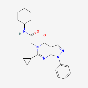 molecular formula C22H25N5O2 B6527672 N-cyclohexyl-2-{6-cyclopropyl-4-oxo-1-phenyl-1H,4H,5H-pyrazolo[3,4-d]pyrimidin-5-yl}acetamide CAS No. 946292-42-8