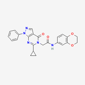 2-{6-cyclopropyl-4-oxo-1-phenyl-1H,4H,5H-pyrazolo[3,4-d]pyrimidin-5-yl}-N-(2,3-dihydro-1,4-benzodioxin-6-yl)acetamide