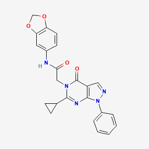 molecular formula C23H19N5O4 B6527685 N-(2H-1,3-benzodioxol-5-yl)-2-{6-cyclopropyl-4-oxo-1-phenyl-1H,4H,5H-pyrazolo[3,4-d]pyrimidin-5-yl}acetamide CAS No. 946383-99-9