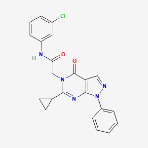 molecular formula C22H18ClN5O2 B6527687 N-(3-chlorophenyl)-2-{6-cyclopropyl-4-oxo-1-phenyl-1H,4H,5H-pyrazolo[3,4-d]pyrimidin-5-yl}acetamide CAS No. 946292-45-1