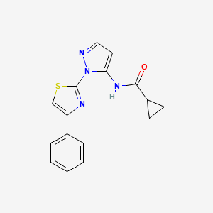 molecular formula C18H18N4OS B6527754 N-{3-methyl-1-[4-(4-methylphenyl)-1,3-thiazol-2-yl]-1H-pyrazol-5-yl}cyclopropanecarboxamide CAS No. 1019102-85-2