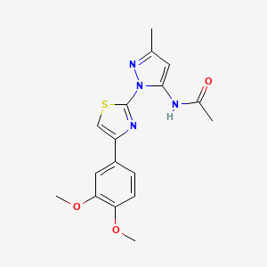 molecular formula C17H18N4O3S B6527851 N-{1-[4-(3,4-dimethoxyphenyl)-1,3-thiazol-2-yl]-3-methyl-1H-pyrazol-5-yl}acetamide CAS No. 1019095-92-1