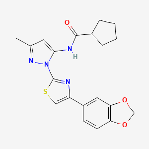 molecular formula C20H20N4O3S B6527892 N-{1-[4-(2H-1,3-benzodioxol-5-yl)-1,3-thiazol-2-yl]-3-methyl-1H-pyrazol-5-yl}cyclopentanecarboxamide CAS No. 1019096-70-8