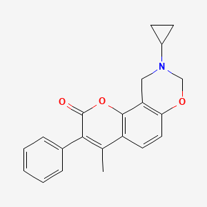 molecular formula C21H19NO3 B6527959 9-cyclopropyl-4-methyl-3-phenyl-2H,8H,9H,10H-chromeno[8,7-e][1,3]oxazin-2-one CAS No. 946384-19-6