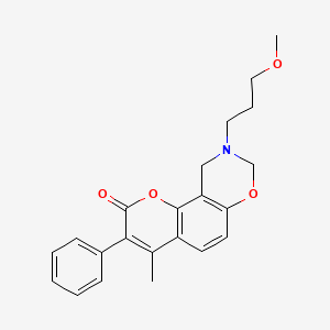 molecular formula C22H23NO4 B6527986 9-(3-methoxypropyl)-4-methyl-3-phenyl-2H,8H,9H,10H-chromeno[8,7-e][1,3]oxazin-2-one CAS No. 946235-01-4