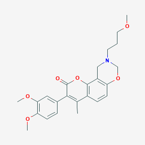 molecular formula C24H27NO6 B6528007 3-(3,4-dimethoxyphenyl)-9-(3-methoxypropyl)-4-methyl-2H,8H,9H,10H-chromeno[8,7-e][1,3]oxazin-2-one CAS No. 946235-05-8