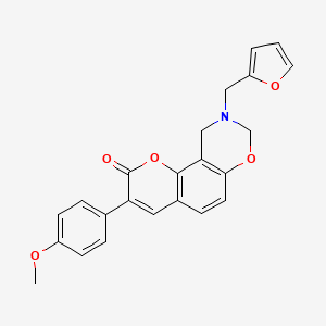molecular formula C23H19NO5 B6528044 9-[(furan-2-yl)methyl]-3-(4-methoxyphenyl)-2H,8H,9H,10H-chromeno[8,7-e][1,3]oxazin-2-one CAS No. 946235-25-2
