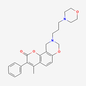 molecular formula C25H28N2O4 B6528056 4-methyl-9-[3-(morpholin-4-yl)propyl]-3-phenyl-2H,8H,9H,10H-chromeno[8,7-e][1,3]oxazin-2-one CAS No. 946235-33-2