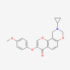 molecular formula C21H19NO5 B6528071 9-cyclopropyl-3-(4-methoxyphenoxy)-4H,8H,9H,10H-chromeno[8,7-e][1,3]oxazin-4-one CAS No. 946293-12-5
