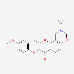 molecular formula C22H21NO5 B6528081 9-cyclopropyl-3-(4-methoxyphenoxy)-2-methyl-4H,8H,9H,10H-chromeno[8,7-e][1,3]oxazin-4-one CAS No. 946235-49-0