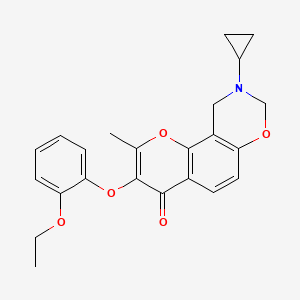 molecular formula C23H23NO5 B6528089 9-cyclopropyl-3-(2-ethoxyphenoxy)-2-methyl-4H,8H,9H,10H-chromeno[8,7-e][1,3]oxazin-4-one CAS No. 946293-16-9