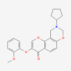 molecular formula C23H23NO5 B6528121 9-cyclopentyl-3-(2-methoxyphenoxy)-4H,8H,9H,10H-chromeno[8,7-e][1,3]oxazin-4-one CAS No. 946235-59-2