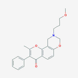 molecular formula C22H23NO4 B6528185 9-(3-methoxypropyl)-2-methyl-3-phenyl-4H,8H,9H,10H-chromeno[8,7-e][1,3]oxazin-4-one CAS No. 946293-59-0