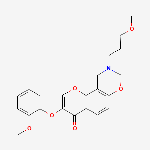 molecular formula C22H23NO6 B6528189 3-(2-methoxyphenoxy)-9-(3-methoxypropyl)-4H,8H,9H,10H-chromeno[8,7-e][1,3]oxazin-4-one CAS No. 946293-62-5