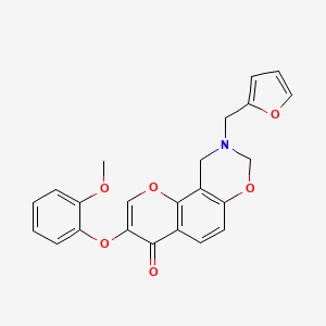 molecular formula C23H19NO6 B6528270 9-[(furan-2-yl)methyl]-3-(2-methoxyphenoxy)-4H,8H,9H,10H-chromeno[8,7-e][1,3]oxazin-4-one CAS No. 946293-93-2