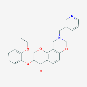 molecular formula C25H22N2O5 B6528275 3-(2-ethoxyphenoxy)-9-[(pyridin-3-yl)methyl]-4H,8H,9H,10H-chromeno[8,7-e][1,3]oxazin-4-one CAS No. 946293-97-6
