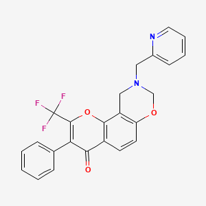 molecular formula C24H17F3N2O3 B6528290 3-phenyl-9-[(pyridin-2-yl)methyl]-2-(trifluoromethyl)-4H,8H,9H,10H-chromeno[8,7-e][1,3]oxazin-4-one CAS No. 946294-01-5