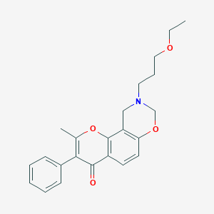 molecular formula C23H25NO4 B6528308 9-(3-ethoxypropyl)-2-methyl-3-phenyl-4H,8H,9H,10H-chromeno[8,7-e][1,3]oxazin-4-one CAS No. 946294-21-9